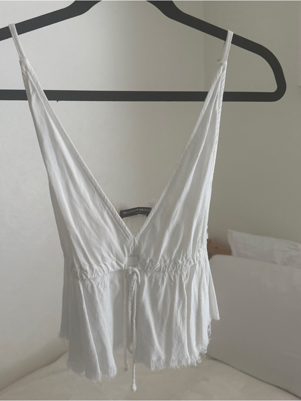 Brandy Melville White V-Neck Drawstring Tank Tip